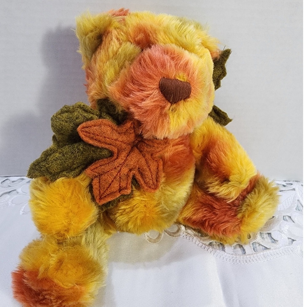VTG Dee Laurells Attic Autumn Teddy Bear Plush Orange Yellow Fall Leaves 8"